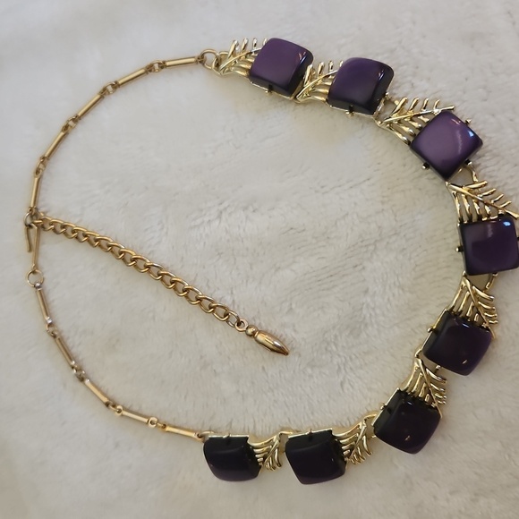 VTG CORO 1940s Purple Square Thermoset Choker Necklace Bracelet Set - Picture 5 of 12